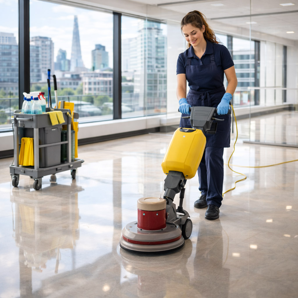 professional cleaner London floor polishing machine commercial cleaning services experience