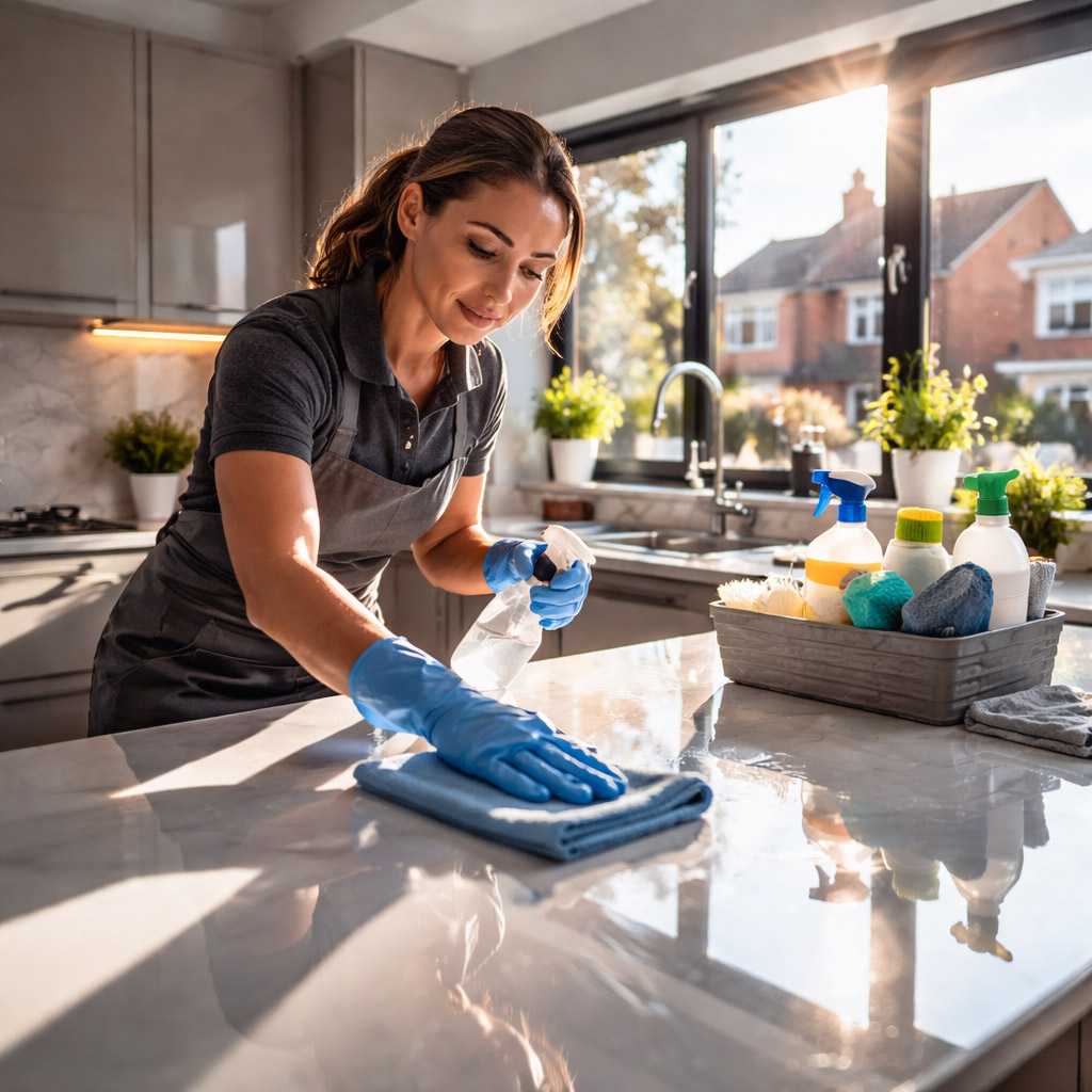professional cleaning services Barking cleaner wiping kitchen surface domestic cleaning London